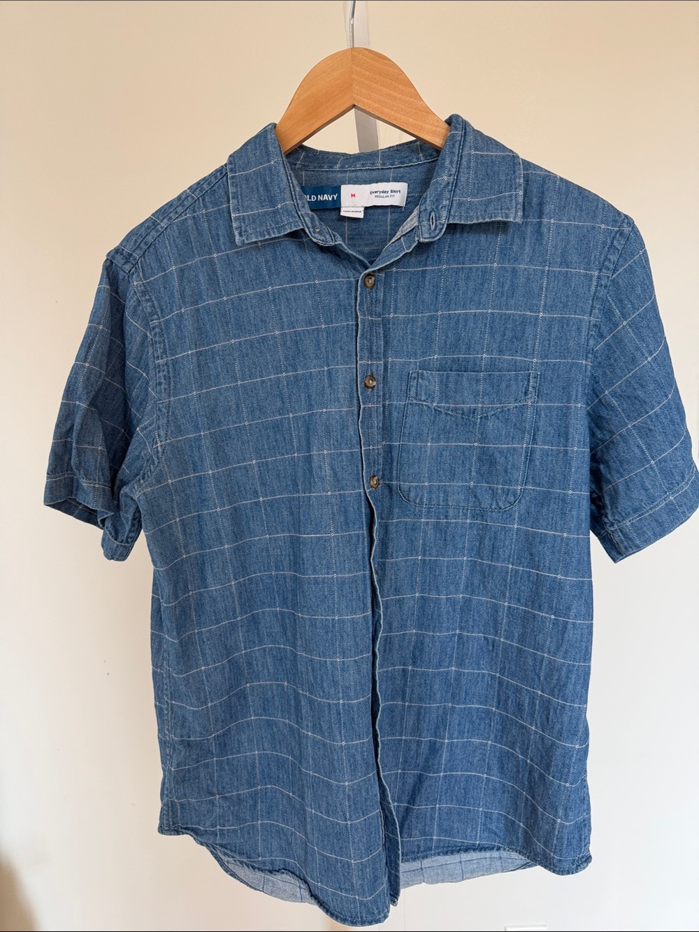 Old Navy Blue Short-Sleeve Checked Button-Up Shirt